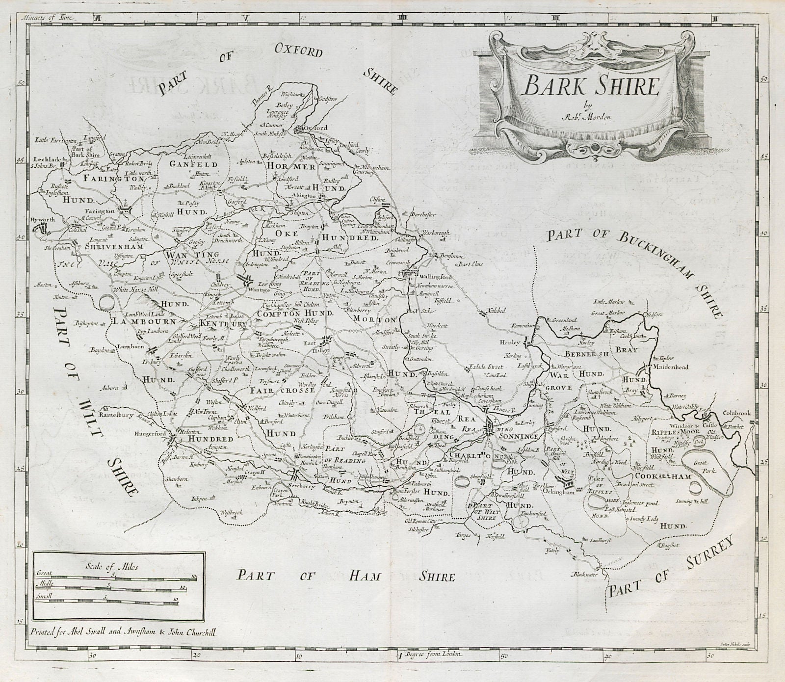 Berkshire. 'BARK SHIRE' by ROBERT MORDEN from Camden's Britannia 1722 old map
